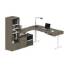 88" L-Shaped Adjustable Desk with Built-in Storage in Walnut Gray
