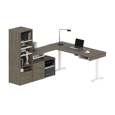 88" L-Shaped Adjustable Desk with Built-in Storage in Walnut Gray