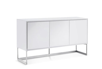 Modern High-Gloss White Storage Credenza