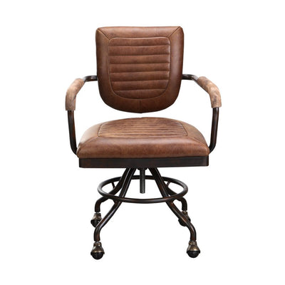 Rustic Top Grain Leather Office Chair with Wheels