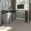 56" X 44" Unique Petite Corner Desk with Credenza in Deep Gray & Slate