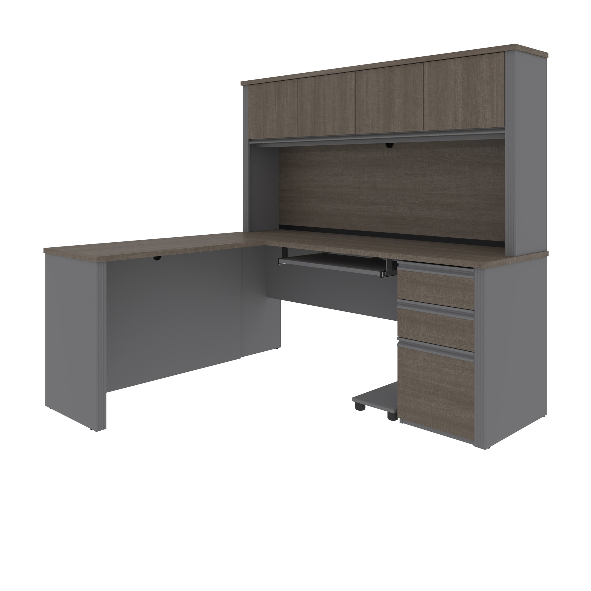 L-shaped Desk with Hutch in Modern Bark Gray and Slate