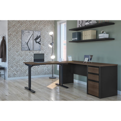 Antigua & Black 71" Single Pedestal Desk with Height Adjustable Side