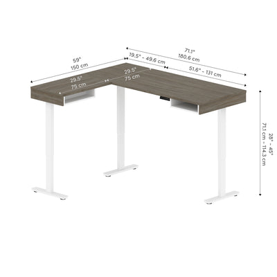 71" Adjustable Walnut Gray and White L-Shaped Standing Desk