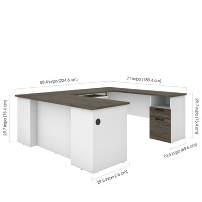 White & Walnut Gray Modern U-shaped Desk