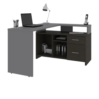 56" X 44" Unique Petite Corner Desk with Credenza in Slate & Deep Gray