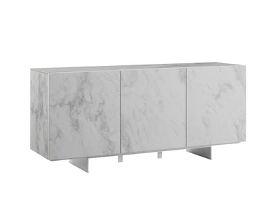 59" White Marbled Glass Credenza