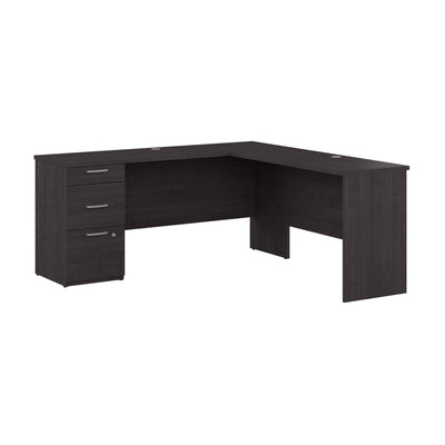 65" Charcoal Maple L-Shaped Desk with Drawers