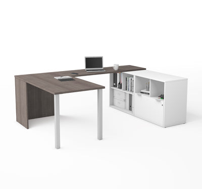 60" U-Shaped Executive Desk in Bark Gray and White
