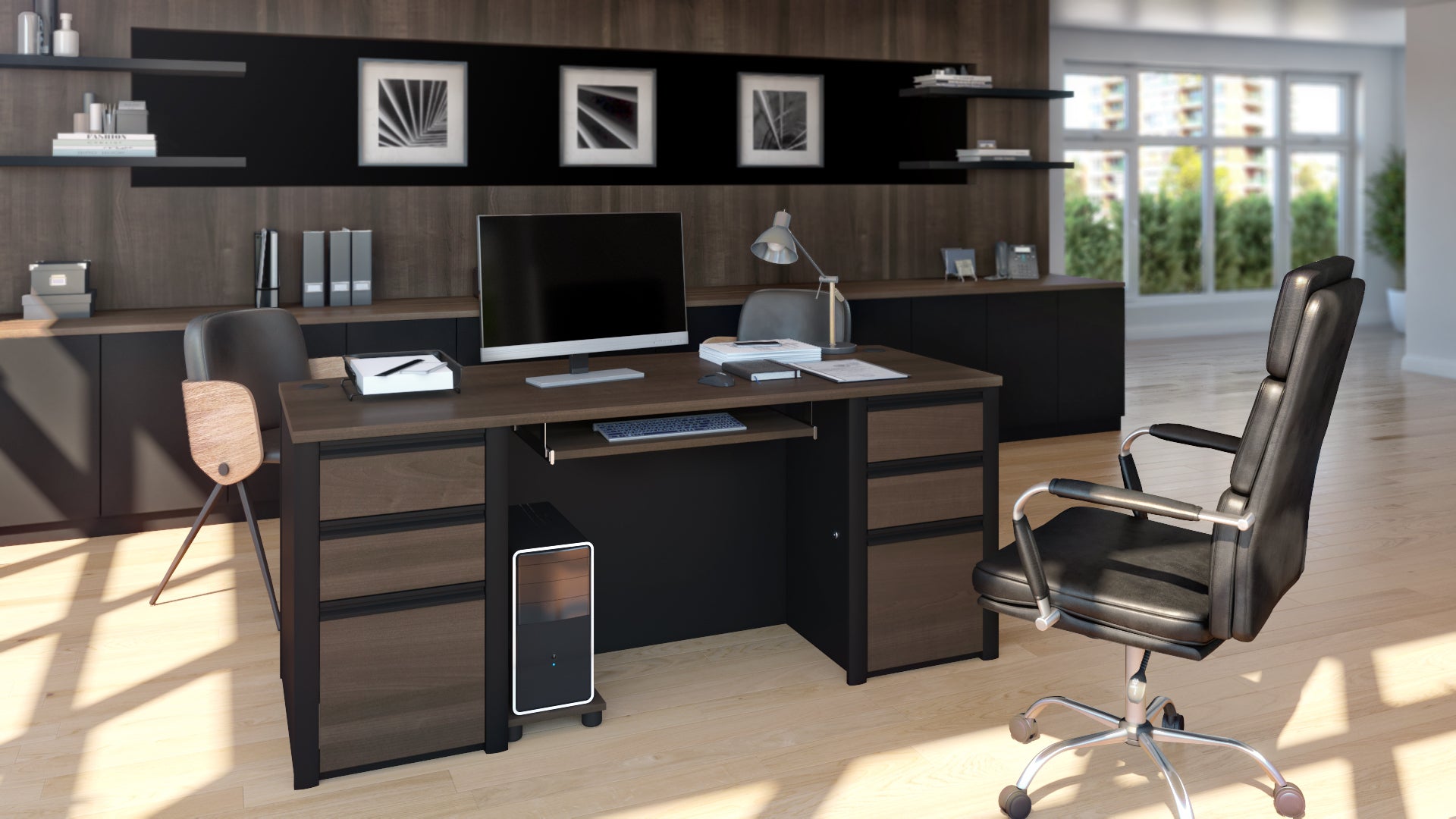 71" Double Pedestal Executive Desk in Antigua & Black