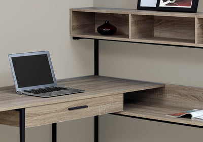 59" L-Shaped Corner Desk in Taupe & Black Metal