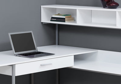 59" L-Shaped Corner Desk in White & Silver Metal