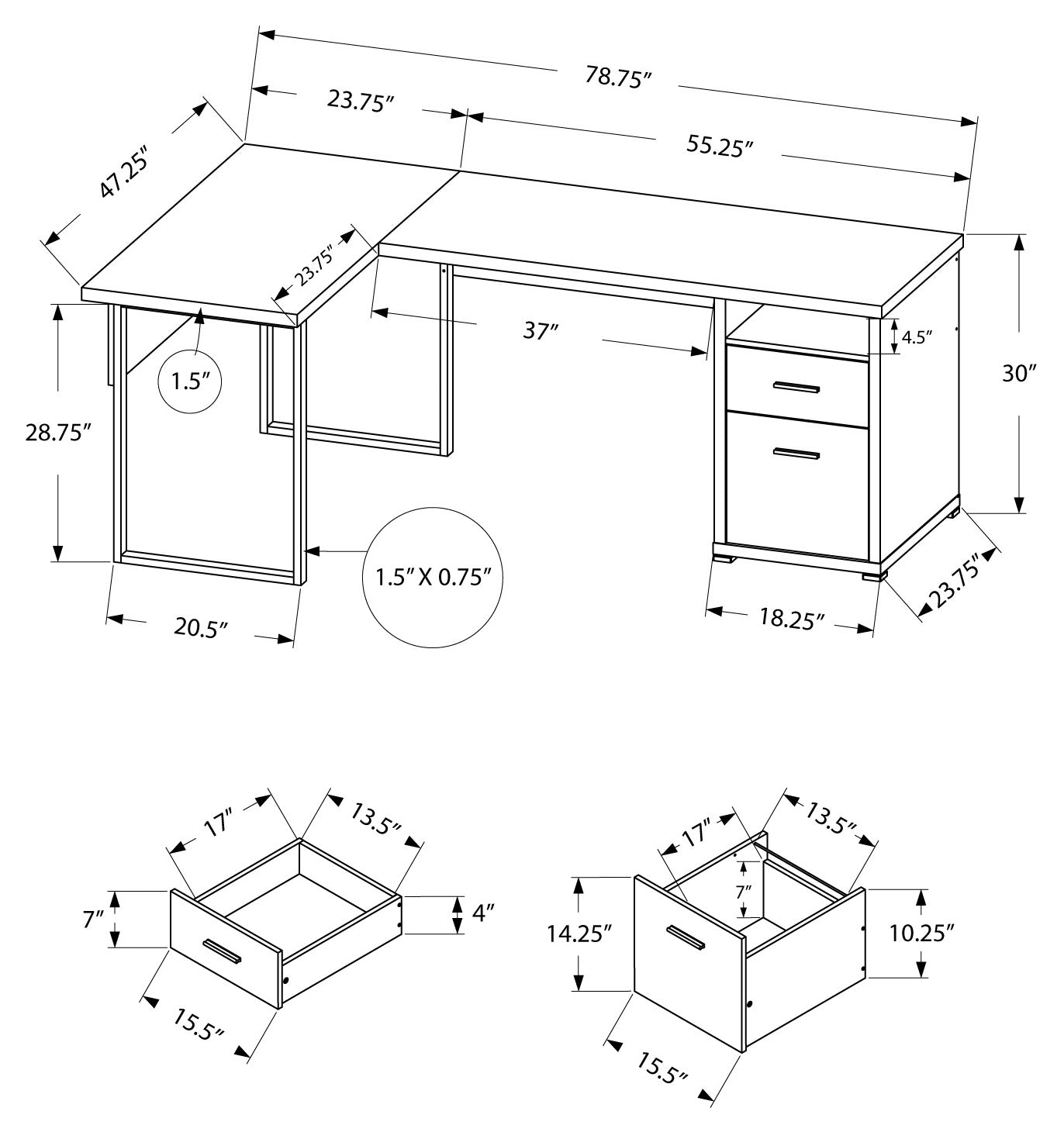 Versatile Gray 79" Corner Office Desk w/ Drawers