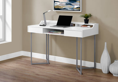 White 48" Office Desk w/ Silver Metal Base