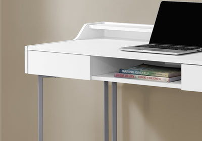White 48" Office Desk w/ Silver Metal Base