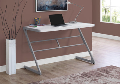 Z-Shaped Modern White & Silver 48" Computer Desk