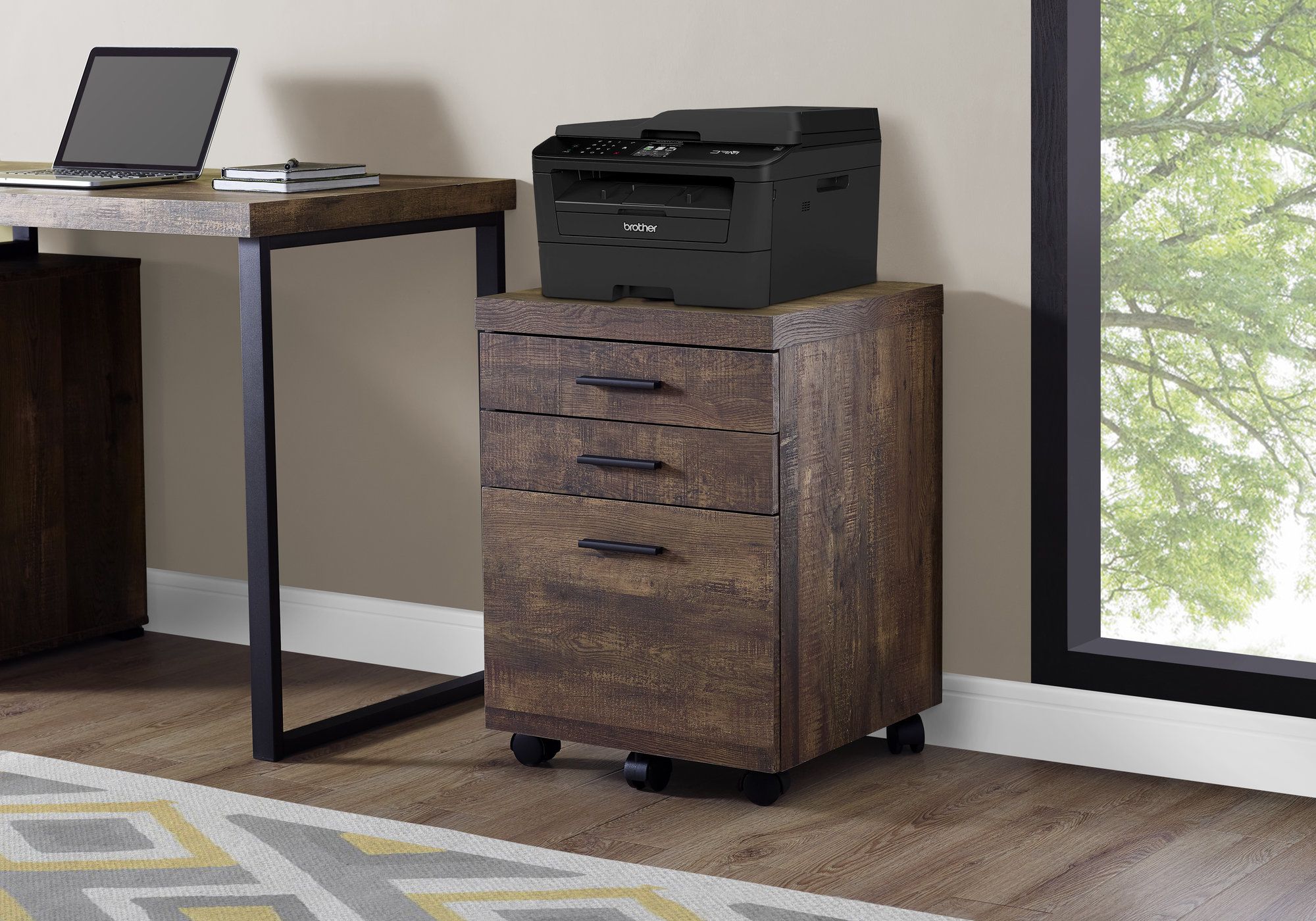 Trendy 3-Drawer Filing Cabinet in Brown Woodgrain Finish