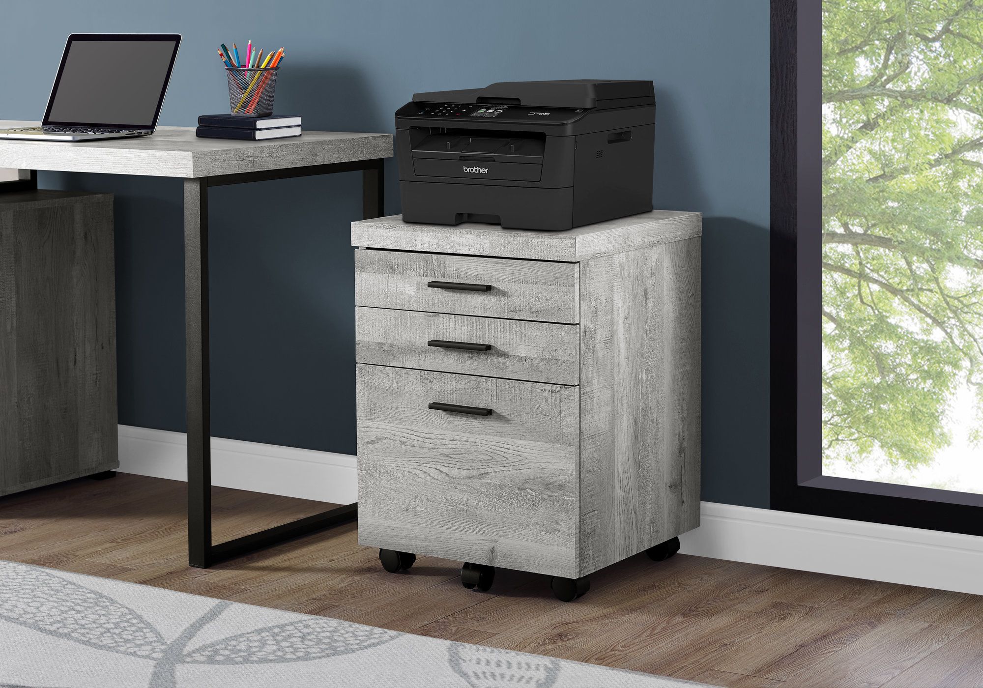 Trendy 3-Drawer Filing Cabinet in Gray Woodgrain Finish