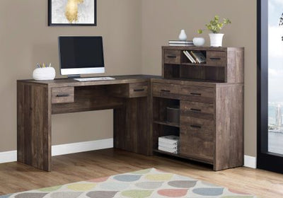 63" Brown Woodgrain L-Shaped Office Desk & Storage Area in One