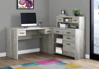 63" Gray Woodgrain L-Shaped Office Desk & Storage Area in One