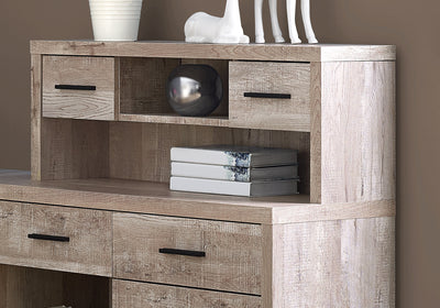 63" Taupe Woodgrain L-Shaped Office Desk & Storage Area in One