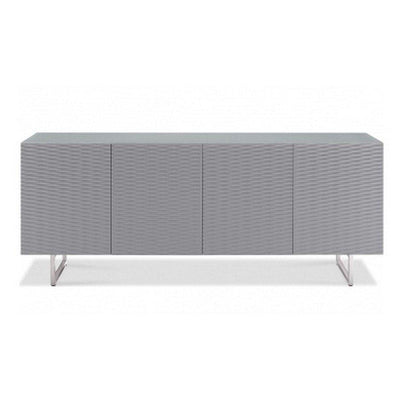 Modern 79" Gray Storage Credenza with Wave Textured Doors