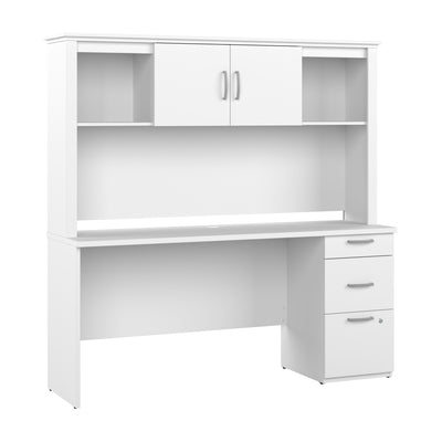 66" Modern White Desk with Hutch and Built-in File