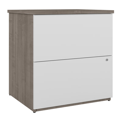 65" Modular Desk in Silver Maple/White with Built-in File