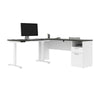 71" Adjustable L-Desk with Filing Area in Deep Gray & White