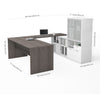 71" U-Shaped Desk with Frosted Hutch in Bark Gray and White