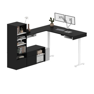 88" L-Shaped Modern Adjustable Black Desk with Twin Monitor Arms