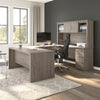 67" Elegant U-Shaped Desk in Silver Maple with Hutch