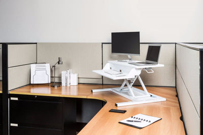 Sleek White Desk Riser w/ Pneumatic Lift