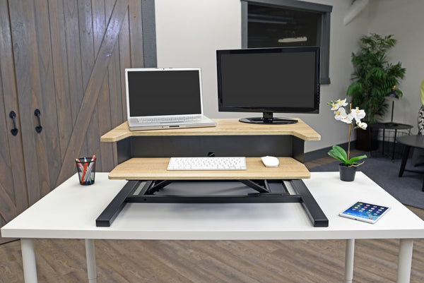 Wood Veneer Desk Riser w/ Pneumatic Lift - OfficeDesk.com