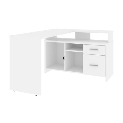 56" X 44" Unique Petite Corner Desk with Credenza in White