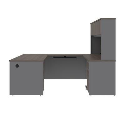 U-shaped Desk with Hutch in Bark Gray and Slate