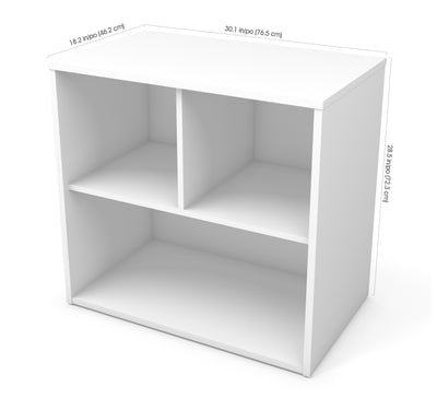 30" Small Bookcase in White with Three Storage Compartments