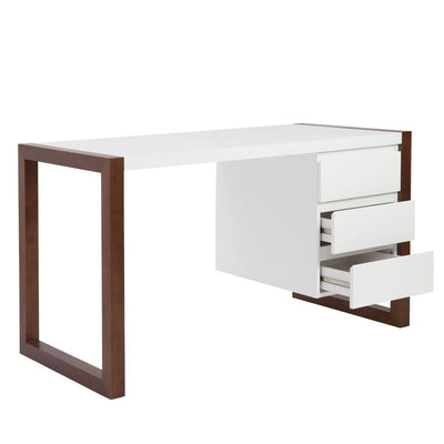 Modern 51" Matte White Lacquer & Dark Walnut Office Desk