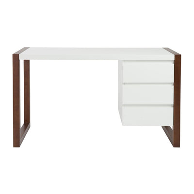 Modern 51" Matte White Lacquer & Dark Walnut Office Desk