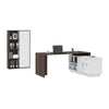 71" Antigua and White Modern L-Desk Set with Credenza and Cabinet
