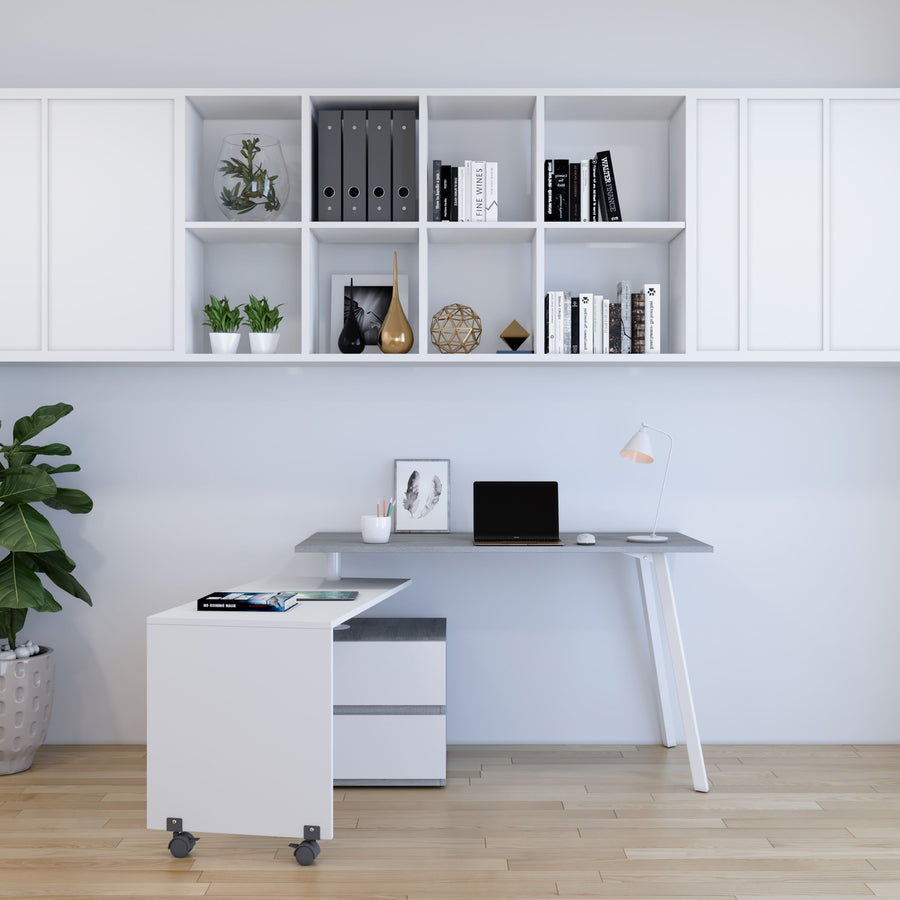 58" L-Shaped Transforming Desk in Gray & White