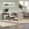 65" L-Shaped Desk in Silver Maple & White