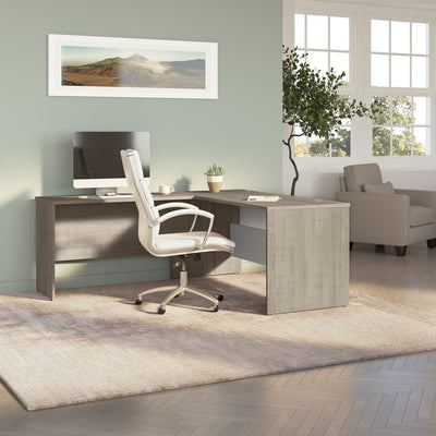 65" L-Shaped Desk in Silver Maple & White