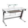 43" Cantilevered Glass-top Desk with Silver/Walnut Frame