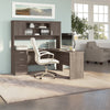 65" L-Shaped Desk in Gray Maple with Hutch