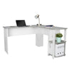 54" L-Desk in White & Gray with Built-in Bookshelf