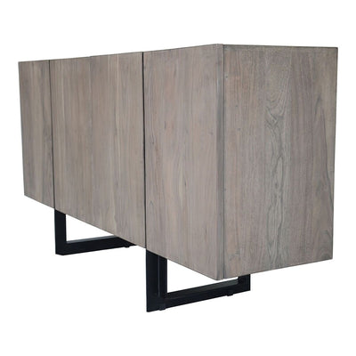 Modern Pale Gray Acacia and Iron 64" Storage Credenza