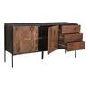 Mango Wood and Iron Storage Credenza in Light and Dark Brown