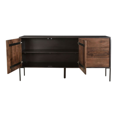 Mango Wood and Iron Storage Credenza in Light and Dark Brown