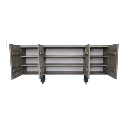 Modern Pale Gray Acacia and Iron 64" Storage Credenza